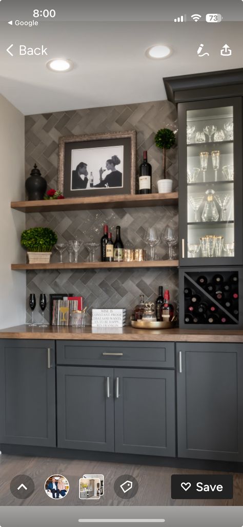 Home Bar Sideboard Ideas, Built In Bar Nook Wall Shelves, Dry Bars Ideas For Home, Dry Bar With Wine Fridge, Built In Dry Bar, Mini Bar Ideas, Drinks Area, Small Home Bar Ideas, Wine Nook