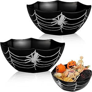 Shellwei 2 Pcs Halloween Candy Bowls Spider Web Serving Bowl Black Melamine Decorative Treat Bowl for Halloween Trick or Treat Kitchenware Party Supplies Trick Or Treat Bowl Ideas, Dollar Tree Halloween Candy Bowl, Diy Halloween Candy Bowl, Unattended Halloween Candy Bowl, Ceramic Halloween Candy Bowl, Halloween Candy Bowl, Black Bowl, Candy Bowl, Halloween Trick Or Treat