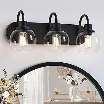 Black Bathroom Lighting, Bathroom Vanity Light Modern, Lights For Mirror, Black Bathroom Light Fixtures, Bathroom Lights Over Mirror, Black Bathroom Light, Living Room Vanity, Porch Light Fixtures, 2024 Bathroom