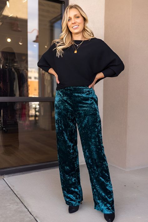 Affordable Velvet Pieces Green Pants Christmas Outfit, How To Style Velvet Pants, Green Velvet Pants Outfits, Velvet Pants Outfit, Green Velvet Pants, Green Pants Outfit, Thrift Store Shopping, Holiday Knits, Affordable Outfits