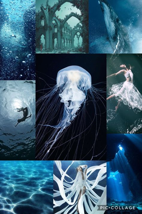 Underwater mood board Mermaid Mood Board Fashion, Sea Themed Mood Board, Ocean Mood Board Fashion, Ocean Theme Mood Board, Underwater Inspired Fashion, Underwater Moodboard, Water Mood Board, Water Inspired Fashion, Mermaid Mood Board