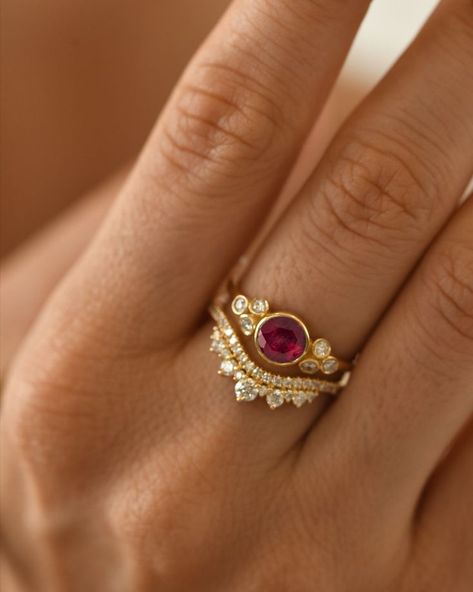 14k Gold Ruby Ring, Moonstone Engagement Ring Set, Gemstone Stacking Ring, Ruby Ring Gold, Pink Tourmaline Ring, Moonstone Engagement, Zierlicher Ring, Moonstone Engagement Ring, Opal Engagement