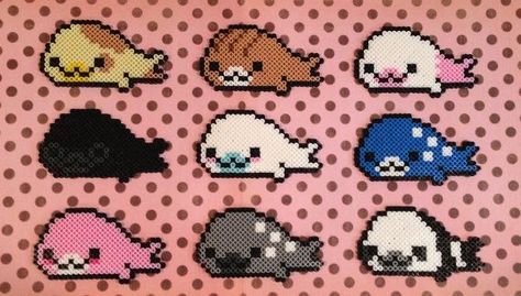 Perler bead seals Seal Perler Bead Pattern, Seal Perler Beads, Seal Pixel Art, Hama Art, Melty Bead Patterns, Pixel Beads, Easy Perler Beads Ideas, Fuse Bead Patterns, Hama Beads Design