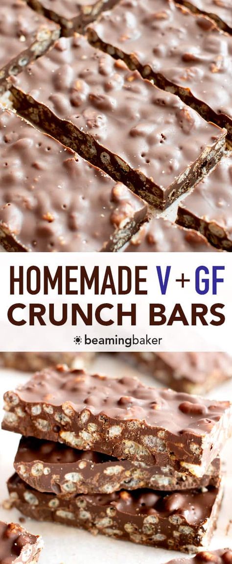 3 Ingredient Homemade Crunch Bar Recipe (DIY Vegan Crunch Bars, Gluten Free) - Beaming Baker Homemade Crunch Bars, Crunch Bars Recipe, Healthy Vegan Dessert, Cookies Sans Gluten, Bars Gluten Free, Crunch Bars, Vegan Gluten Free Desserts, Quick Food, Vegan Candies