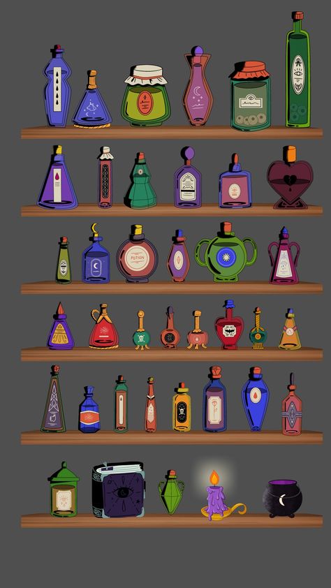 Potion Wallpaper, Potions Wallpaper, Bookshelf Door, Witch Potion, Red Ribbon Week, Spooky Witch, Witch Stuff, Goth Wallpaper, Wallpaper Halloween