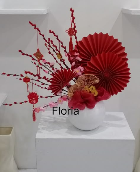 Cny Floral Arrangement, Lunar New Year Floral Arrangement, Chinese New Year Bouquet, Lunar New Year Flower Arrangement, Cny Flower Arrangement, Imlek Decoration, Asian Party Decorations, Chinese New Year Flower, Chinese Wedding Decor