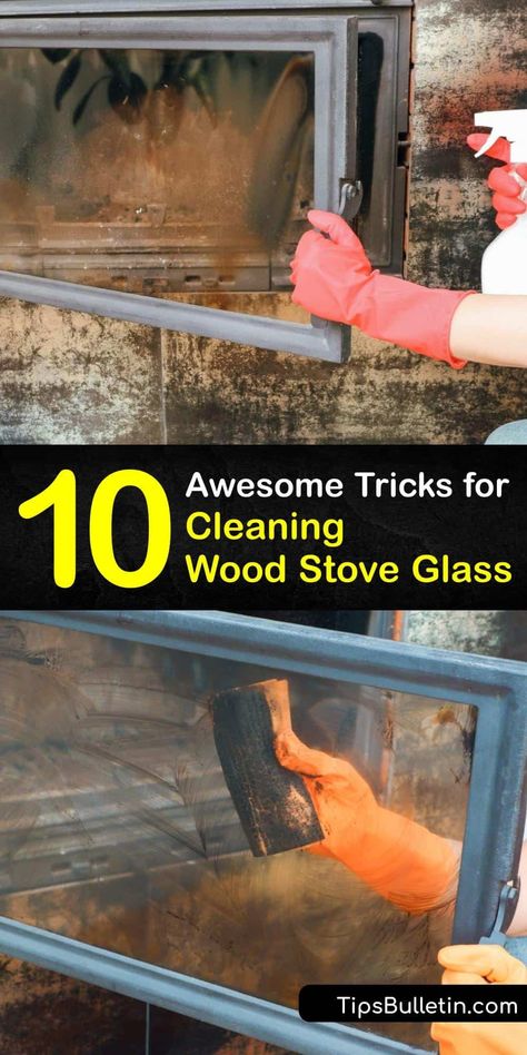 How To Clean Stove Glass Door, How To Clean Wood Stove Glass Doors, Cleaning Fireplace, Fireplace Glass Doors, Fireplace Glass, Diy Household Cleaners, Diy Wood Stove, Coal Stove, Clean Fireplace