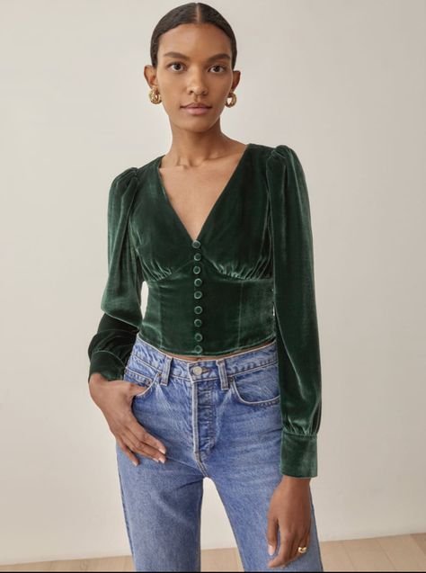 Velvet Top Long Sleeve, Frilly Blouse, Linen Top Women, Top With Bow, Velvet Top, Cute Crop Tops, Stretch Velvet, Long Puff Sleeves, Velvet Tops