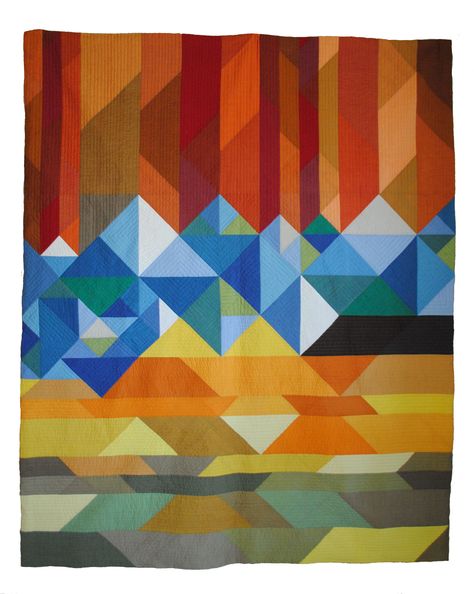 Colorado Quilt, Sun Quilt, Contemporary Quilting, Patch Crafts, Mountain Quilt Pattern, Bright Quilts, Mountain Quilts, Solid Quilt, Straight Line Quilting