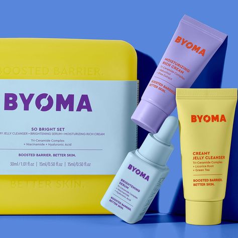 BYOMA So Bright Set - Barrier Repair Skincare Set for Brighter Skin - Creamy Jelly Cleanser, Brightening Face Serum & Ceramide Face Moisturizer - Alcohol Free Skin Care - 30ml, 15ml, 15ml Mini Cleanser, Byoma Skincare, Jelly Cleanser, Brightening Skincare, Brightening Cleanser, Moisturizer For Sensitive Skin, Nighttime Skincare, Best Skincare Products, Skin Care Kit