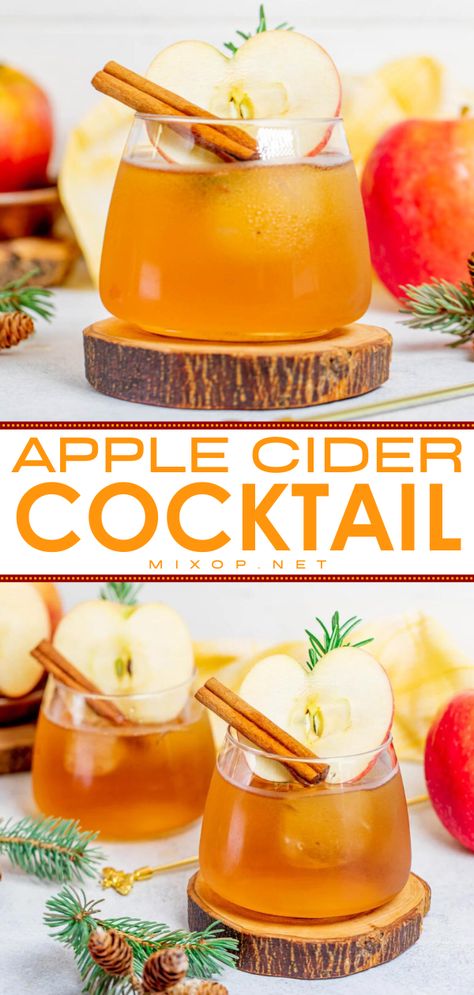 Whip up this apple cider cocktail recipe! Mixed with Bourbon or whiskey and cinnamon plus a touch of herbs and citrus, this spiked apple cider is the perfect fall alcoholic drink for a party. Great as an easy Thanksgiving cocktail! Fall Cocktails Vodka, Cocktail Thanksgiving, Fall Cocktails Easy, Fruity Cocktail Recipes, Cider Cocktail Recipes, Bourbon Apple Cider, Christmas Drinks Alcohol Recipes, Apple Cider Drink, Spiked Apple Cider