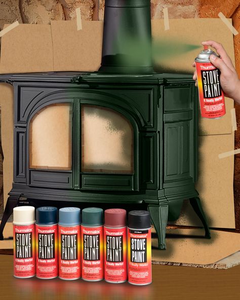 high heat paint for wood and coal burning stoves Faux Foyer, Wood Stove Surround, Coal Burning Stove, Stove Paint, Wood Stove Hearth, High Heat Paint, Pellet Stove, Painting Accessories, Stove Fireplace