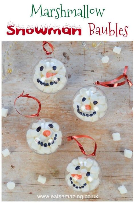 Fun and easy marshmallow filled snowman baubles - Christmas craft idea for kids with video tutorial #EatsAmazing #Christmas #funfood #christmasfood #christmascrafts #snowmen #baubles #kidscrafts #christmaskids #christmasgifts #foodart Fun Homemade Gifts, Marshmallow Snowman, Party Food Ideas, Fun Christmas Crafts, Navidad Diy, Easy Christmas Crafts, Homemade Christmas Gifts, Noel Christmas, Fun Christmas