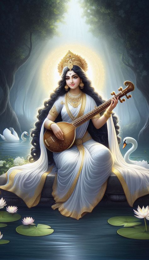 Image Of Saraswati Maa, Saraswati Devi Wallpaper, Sarswati Maa Wallpapers Full Hd 4k, Maa Sarswati Image Hd, Happy Saraswati Puja Images, Ma Saraswati Drawing, Saraswati Devi Hd Wallpaper, Ma Saraswati Images, Saraswati Devi Painting