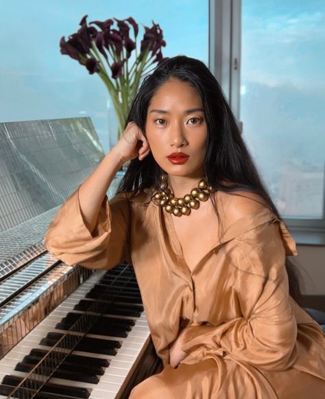 Pianist Chloe Flower Reveals The One Jewelry Piece That Sparked Her Bold Style Chloe Flower, Vintage Gold Necklace, Personal Connection, The Zoe Report, Crystal Chandelier Earrings, Crystal Headpiece, Bold Style, Class Ideas, Couture Gowns