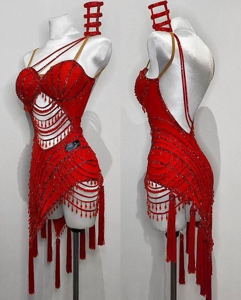 Latin Dance Dresses Costumes, Red Latin Dance Dress, Blue Top Outfit, Salsa Costume, Outfit Dance, Burlesque Outfit, Latin Costume, Dancesport Dresses, Gown Designer