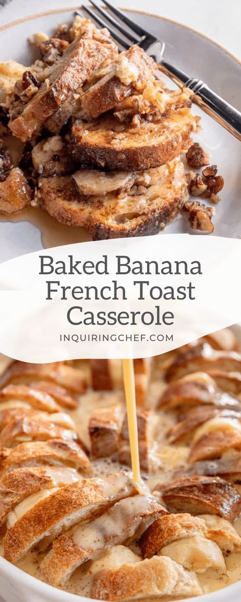 Skip the griddle and make your French toast casserole-style in a 9x13 pan. With fresh bananas and a pecan crumble, Banana French Toast Casserole is a crowd-pleasing, make-ahead breakfast. Banana French Toast Casserole, French Toast Recipes, Awesome French Toast Recipe, The Best French Toast, Chocolate French Toast, French Toast Casserole Recipe, Pecan Crumble, French Toast Rolls, French Toast Casserole Overnight