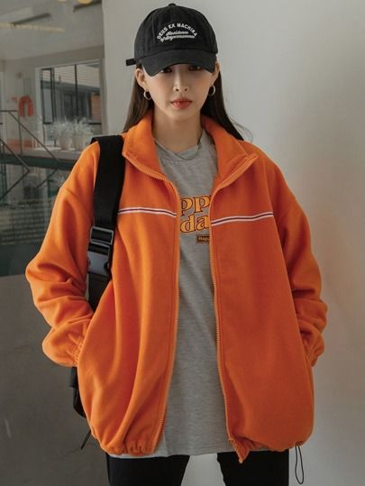 Fleece Outfit Aesthetic, Orange Fleece Jacket, Fleece Outfit, Orange Fleece, Women Outerwear, Women Jackets, Sporty Outfits, Outfits Aesthetic, Outerwear Women