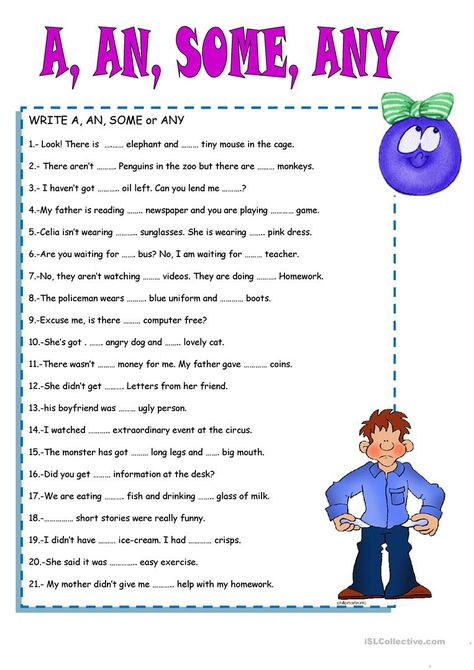 Some Any, English Activities For Kids, English Exercises, English Grammar Worksheets, English Worksheets For Kids, English Lessons For Kids, English Activities, Grammar And Vocabulary, Do Homework