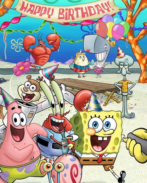 Spongebob Birthday Wallpaper, Spongebob Happy Birthday, Background Spongebob, Happy Birthday Spongebob, Spongebob Happy, Birthday Spongebob, Spongebob Friends, Spongebob Background, Happy 20th Anniversary