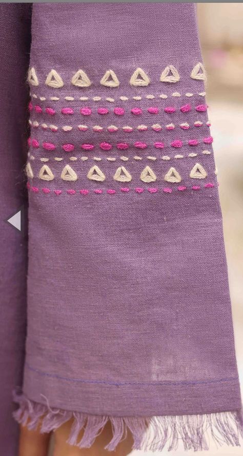 Simple Sleeve Embroidery Designs, Thread Embroidery Designs For Kurtis, Hand Work Designs On Kurti, Caption For Embroidery Work, Embroidery Patterns On Kurtis, Simple Hand Embroidery Blouse Design, Hand Embroidery On Kurtis Cotton, Hand Work On Kurti, Embroidery Designs On Kurti