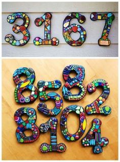 Mosaic Ideas Beginner, House Number Ideas, Diy Mosaics, Diy Mosaic Projects, Mosaic Numbers, Unique House Numbers, Diy Beginner, Number Ideas, Art Pierre