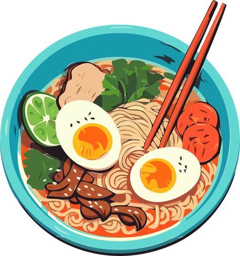 Noodles Drawing, Japanese Food Illustration, Ramen Noodle Soup, Minimalist Flat, Ramen Soup, Ramen Noodle, Illustration Food, Ramen Bowl, Food Illustration