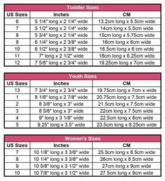 Perfect Chart For Sizing Crocheted Slippers For Each Shoe Size With Length  and Width - No Knitting Socks Size Chart, Crochet Sole Size Chart, Loom Knit Hat Size Chart, Knitted Sock Measurements, Shoe Size Chart Kids Kohl's, Baby Shoe Sizes, Crochet Size, Crochet Boots, Crochet Socks