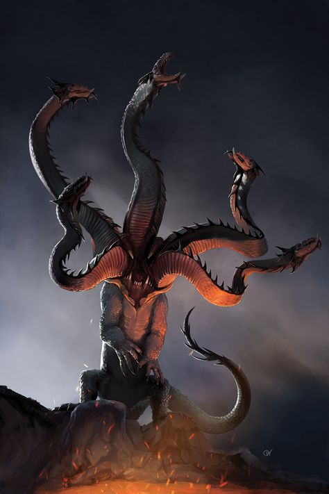 Hydra, Chris Waller on ArtStation at https://www.artstation.com/artwork/arLVJ Hydra Monster Art, Hydra Humanoid, False Hydra Art, False Hydra, Hydra Art, Monsters Mythology, Hydra Monster, Hydra Dragon, Creature Fantasy