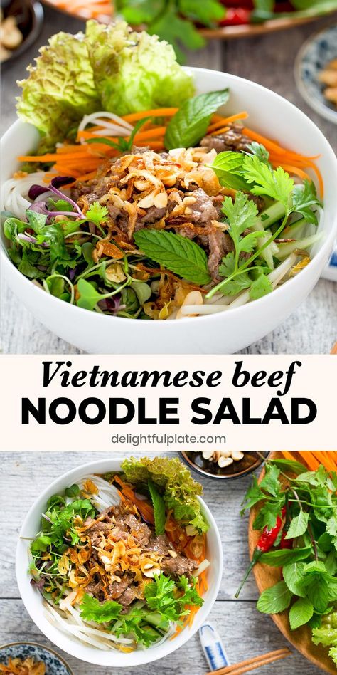 Healthy Vietnamese Recipes, Beef Noodle Salad, Beef Vermicelli, Asian Salads, Vietnamese Noodle Salad, Saturday Lunch, Vietnamese Beef, Asian Recipe, Noodle Salad Recipes