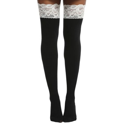 Blackheart Cream Lace Cuff Black Ribbed Thigh Highs (29 BRL) via Polyvore featuring intimates, hosiery, socks, cream socks, thigh high hosiery, thigh high socks, lace socks e lace cuff socks Lace Thigh High Socks, Lacy Socks, Socks Thigh High, Cream Socks, Socks Lace, Lace Cuffs, Lace Socks, Thigh High Socks, Cream Lace