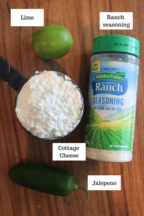 Cottage Cheese Chuys Jalapeño Ranch Dip — Lauren Twigge Nutrition Cottage Cheese Dipping Sauce, Veggie Dip Cottage Cheese, Cottage Cheese And Ranch Packet, Low Calorie Cheese Dip, High Protein Ranch Dressing, Cottage Cheese Dips Healthy, Cottage Cheese Dressing Recipe, Cottage Cheese Dressing, High Protein Ranch