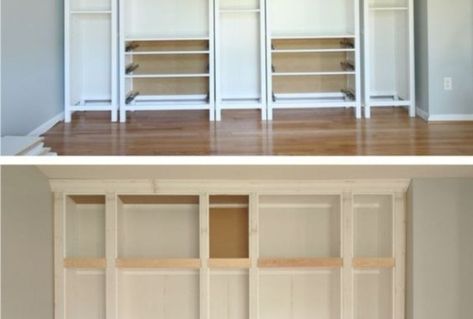 Hack your ikea products to make them more useful - Matchness.com Hemnes Bookcase Hack, Bookcases Ikea, Diy Bookcases, Apartment Ikea, Hemnes Bookcase, Room Pinterest, Amazing Ikea Hacks, Diy Built In, Bookcase Hack