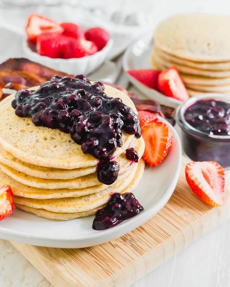 Gluten-free and vegan cassava flour pancakes are fluffy, light and airy, not an easy feat for a paleo pancake! These AIP friendly pancakes make a great alternative breakfast, store great in the freezer and are quite delicious with a simple fruit jam on top. Cassava Pancakes, Cassava Flour Pancakes, Alternative Breakfast, Avocado Pancakes, Paleo Pancake, No Flour Pancakes, Fluffy Light, Easy To Make Breakfast, Flour Pancakes