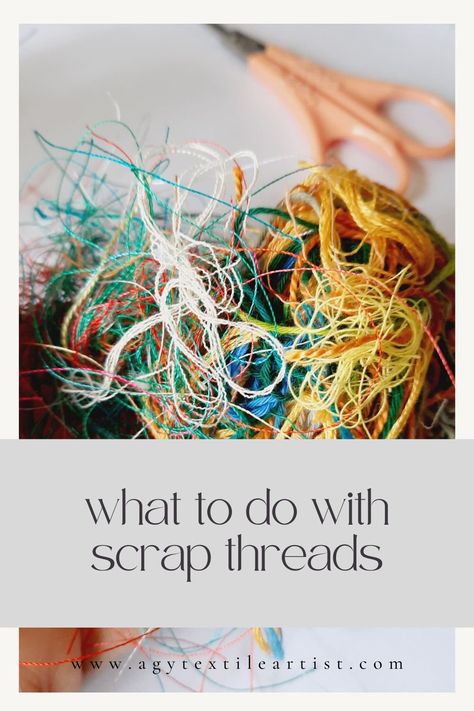 Stitching Art Fabric Scraps, Scrap Fabric Projects Textile Art, Upcycling Embroidery Ideas, Fabric Art Tutorials How To Make, Scrap Embroidery Thread Ideas, Fabric Leftovers Ideas, Scrap Thread Ideas, Slow Sewing Projects, Fabric Twine Projects