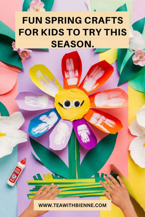 A fun spring craft for kids featuring a DIY handprint flower made with colorful paper. Simple and cute for spring arts and crafts! Easy Diy Kids Crafts, Fun Spring Crafts, Easy Diy Kids, Spring Arts And Crafts, Diy Spring Crafts, Diy Kids Crafts, Fun And Easy Crafts, Spring Crafts For Kids, Paper Butterflies