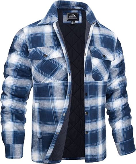 MAGCOMSEN Men's Flannel Shirt Jacket with Quilted Lined Long Sleeve Plaid Coat Button Down Thick Outwear Winter at Amazon Men’s Clothing store Winter Clothing Styles, Jacket Design Ideas, Lined Flannel Shirt, Winter Fashion Jackets, Thermal Jacket, Cowboy Gear, Flannel Fashion, Men Over 50, Biker Pants