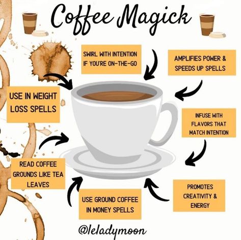 https://www.instagram.com/p/CKFit8rnaEB/?igshid=11ezkh5w41xo Coffee Magick, Tea Magick, Coffee Magic, Money Spells That Work, Witch Coffee, Coffee Energy, Color Healing, Witch Spirituality, Kitchen Witchery