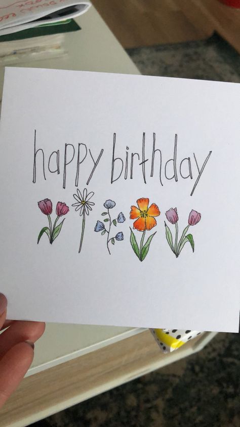 Floral Bday Cards, Floral Birthday Card Ideas, Card Ideas Flowers, Diy Cards Handmade Simple, Birthday Card Ideas Simple, Card Ideas For Mom, Fine Line Flowers, Birthday Card Ideas For Mom, Birthday Card Drawing Ideas