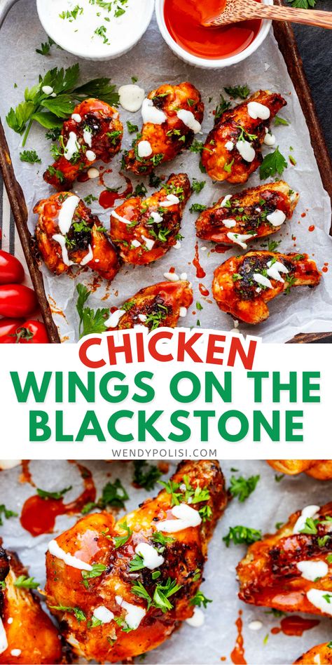 🍗 Get ready to make your taste buds take flight with our Chicken Wings on the Blackstone - the ultimate combo of moist inside, crispy outside, and pure deliciousness all over. Be the MVP of flavor at your next grill out or turn your snack time into a feast! 🔥 The perfect easy summer dinner, and a great game day recipe. Blackstone Chicken, Buffalo Chicken Sauce, Chicken Wing Recipe, Easy Summer Dinner, Summer Grill, Hibachi Chicken, Cooking Chicken Wings, Wing Recipe, Blackstone Recipes