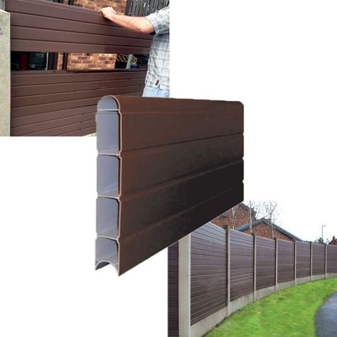 This is the best new thing, love how it looks on my fence, no need for ugly wood or concrete these looks amazing and very cheap in price and to maintain, ill even come help ya lol Plastic Fencing, Fencing Panels, Composite Fencing, Concrete Posts, Fence Boards, Composite Fence, Timber Panelling, School Garden, Garden Items