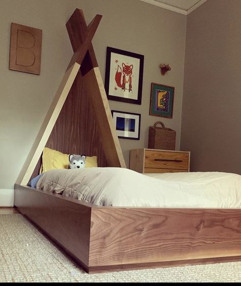 Final product Teepee Headboard, Bedroom Nook Ideas, Rustic Cabin Ideas, Farmhouse Beds, Big Boy Rooms, Kids Bedroom Makeover, Big Girl Bed, Adventure Room, Sons Room