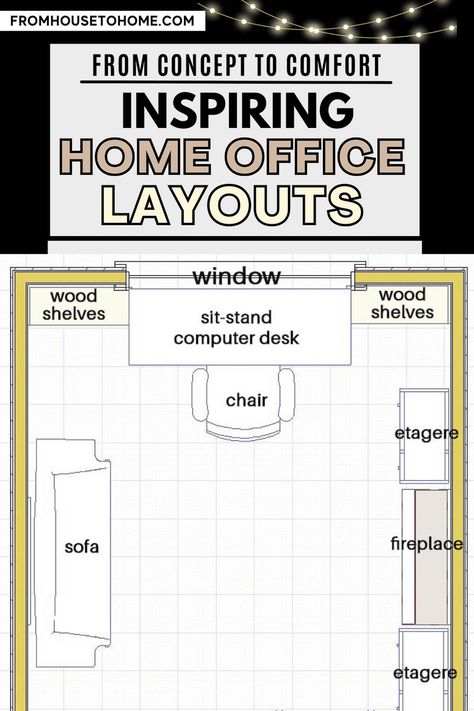 Inspiring home office layouts designed for comfort. Home Office Layout Ideas, Office Layouts, Blue Home Offices, Office Layout Ideas, Home Office Layouts, Office Paint Colors, Office Floor Plan, House To Home, Sewing Room Storage