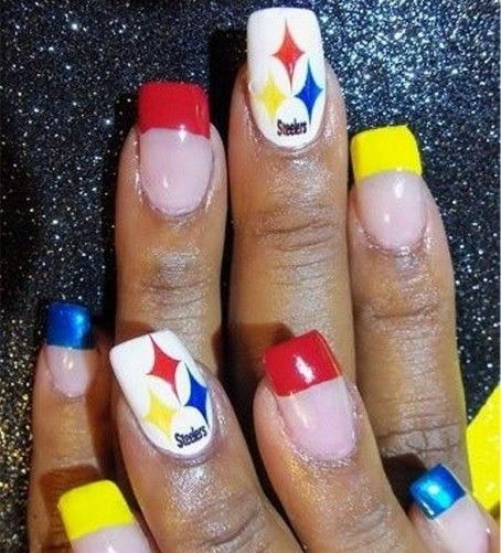 Steelers Nails, Nfl Nails, Football Nail Designs, Football Nail Art, Sports Nails, Football Nails, Fashionable Nails, Inspiration Nails, Nails Fashion