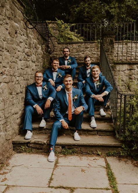 Wedding Party Photos, Groomsmen Photo Shoot, Groom Inspiration, Groom Looks, Blue Wedding Suits, Blue Groomsmen Suits, Arbor Loft Rochester Wedding, Rochester NY Wedding Venue, Highland Park Rochester NY, Indoor Wedding Ideas, Emily Watkins Photography Groomsmen In Blue Suits, Wildflower Groomsmen Attire, Dark Blue Groomsmen Suits, Colorful Groomsmen Attire, Wedding Suits Blue, Navy Blue Groomsmen Suits, Blue Groomsmen Attire, Blue Wedding Suits, Navy Blue Groomsmen