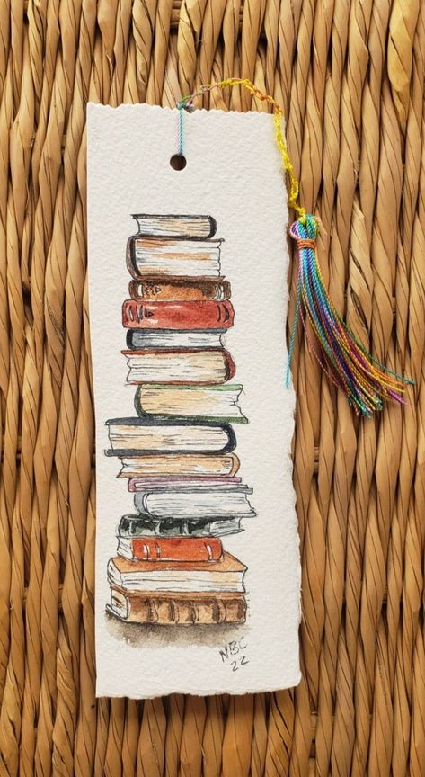 Bookmark Sketch Ideas, Bookish Watercolor Art, Watercolour Painting Bookmarks, Watercolor Book Mark Idea, Diy Bookmarks Drawing, Book Mark Water Colour, Watercolor Books Painting, Watercolor Painted Bookmarks, Bookmarks Inspired By Books