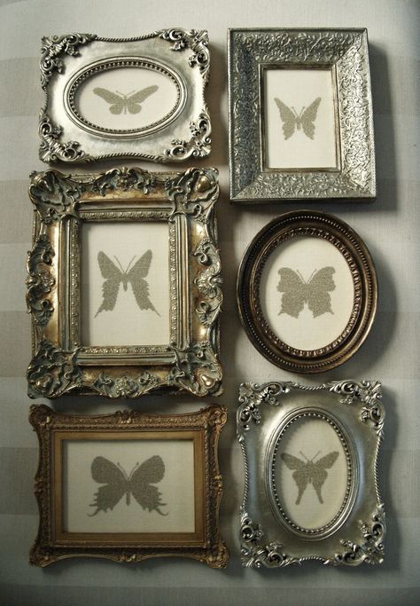 photo Beautiful Picture Frames, Fancy Picture Frames, Butterfly In Frame, Simple Butterflies, Framed Silhouettes, Fancy Frames, Classic Picture Frames, Silver Wall Decor, Shabby Chic Picture Frames