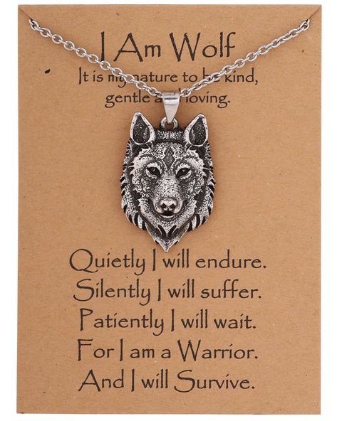 PRICES MAY VARY. UNIQUE GIFTS FOR HIM: This alpha wolf head pendant is an expression of sharp intelligence and strong instincts - a perfect gift for a wolf-holic. Packaging include: 1 pc pendant + 2 pcs Chain (1 leather + 1 chain) + 1 Message Card + 1 Envelope GREAT QUALITY: Meticulously crafted from top-grade zinc alloy with an antique silver finish, the wolf pendant does not tarnish or corrode easily over the years SPECIFICATIONS: Pendant measures about 1.3 x 0.9 inches (34 x 23 mm), includes Alpha Male Wolf, Wolf Pendant Necklace, School Valentines, Cute Animal Quotes, Wolf Pendant, Vikings Gifts, Alpha Wolf, Wolves Pendants, Wolf Photos