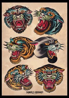 tiger panter traditional tattoo                                                                                                                                                                                 More Old School Tiger Tattoo, Traditional Tiger Tattoo, Tiger Head Tattoo, Tato Tradisional, Tattoo Tiger, Panther Tattoo, Tiger Tattoo Design, Tattoos Geometric, Geniale Tattoos