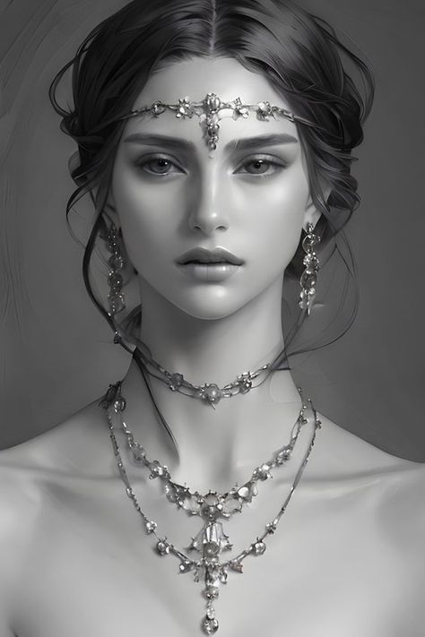 Anime Jewelry Drawing, Exotic Artwork, Girl Face Drawing, Goddess Artwork, Digital Portrait Art, Realism Art, Digital Art Anime, Realistic Art, Art Dress